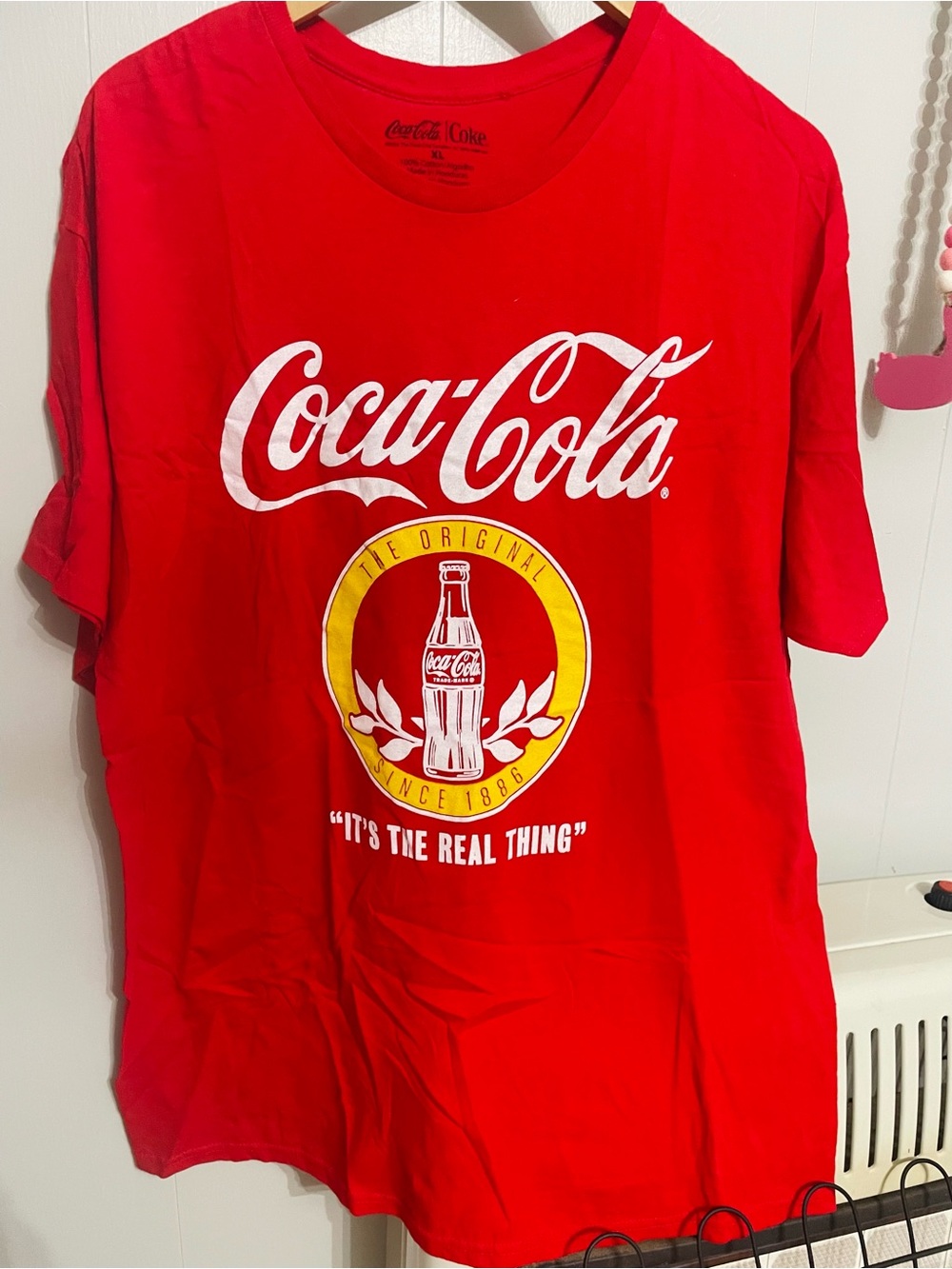 Coca-Cola Red Tee with White Script and Yellow Bottle Emblem
